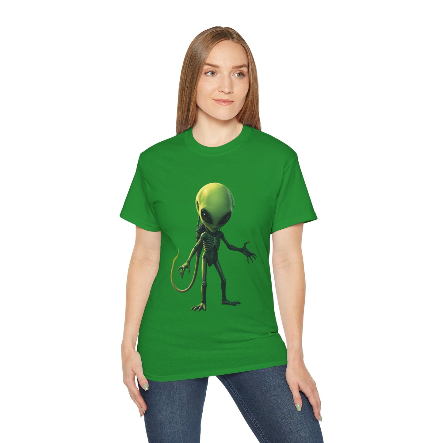 Alien Creature Graphic Tee — Green Sci‑Fi Alien Illustration T-Shirt