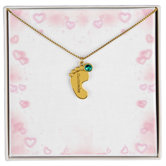 Gravierte Babyfüßchen-Halskette mit Geburtsstein