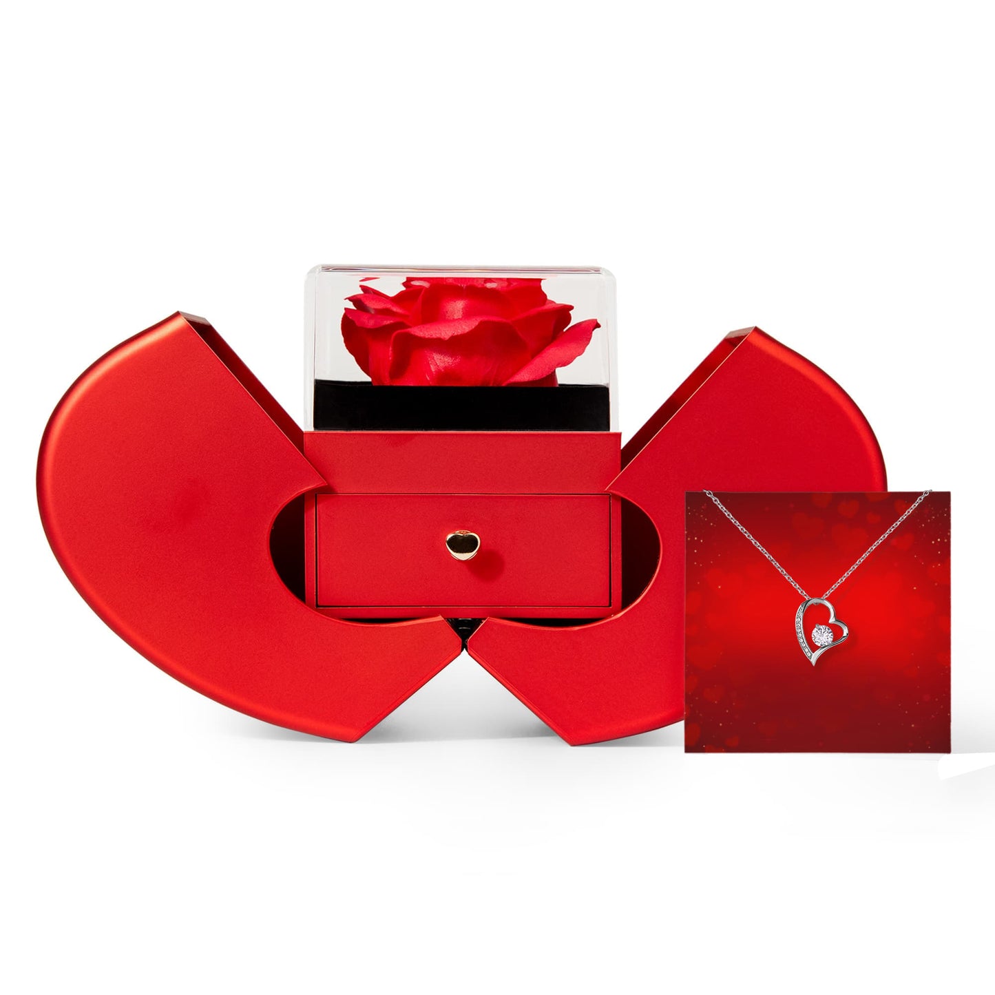 „Forever Love“-Halskette mit roter Herz-Rosen-Box