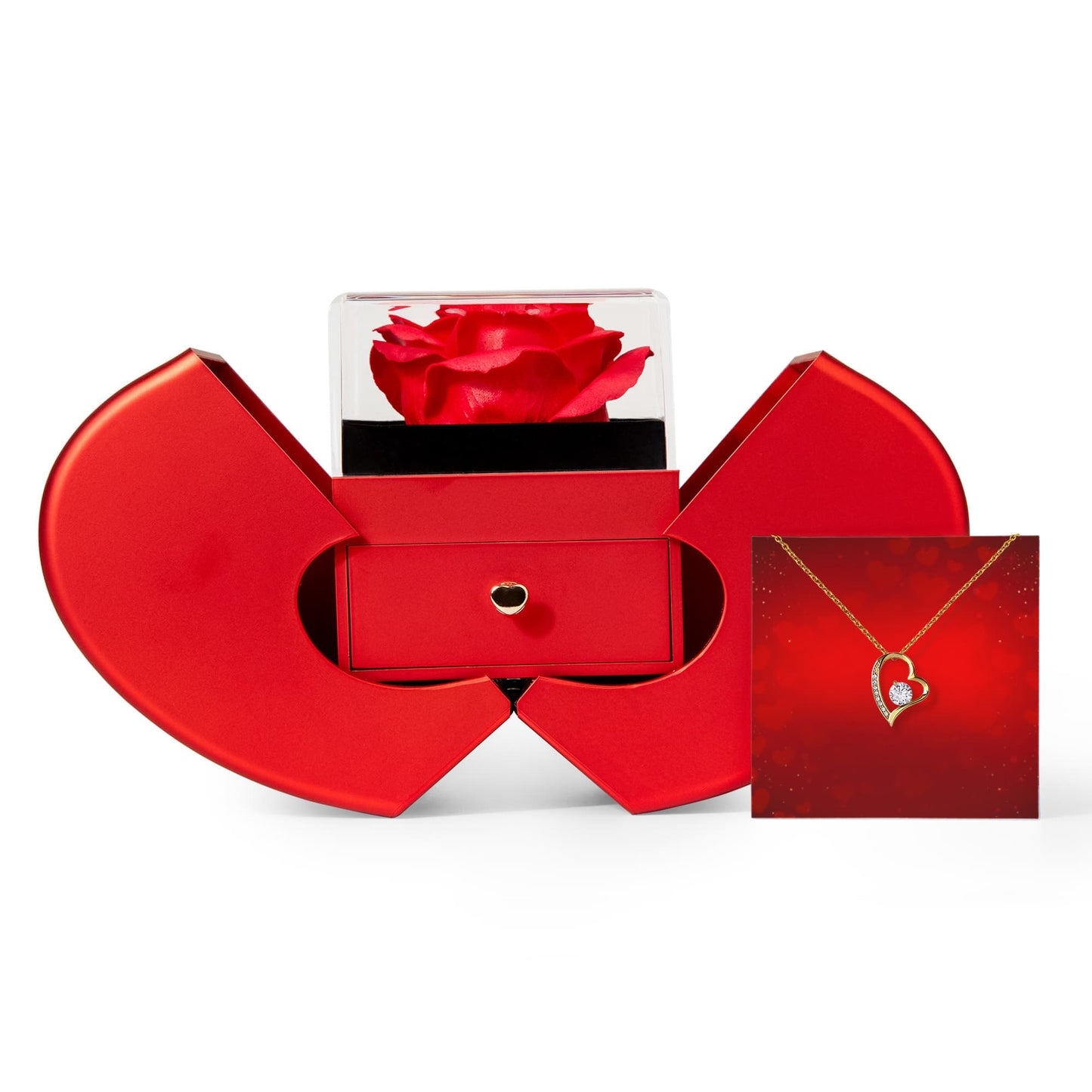 „Forever Love“-Halskette mit roter Herz-Rosen-Box