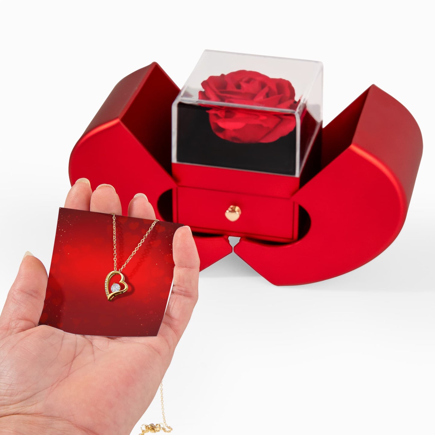 „Forever Love“-Halskette mit roter Herz-Rosen-Box