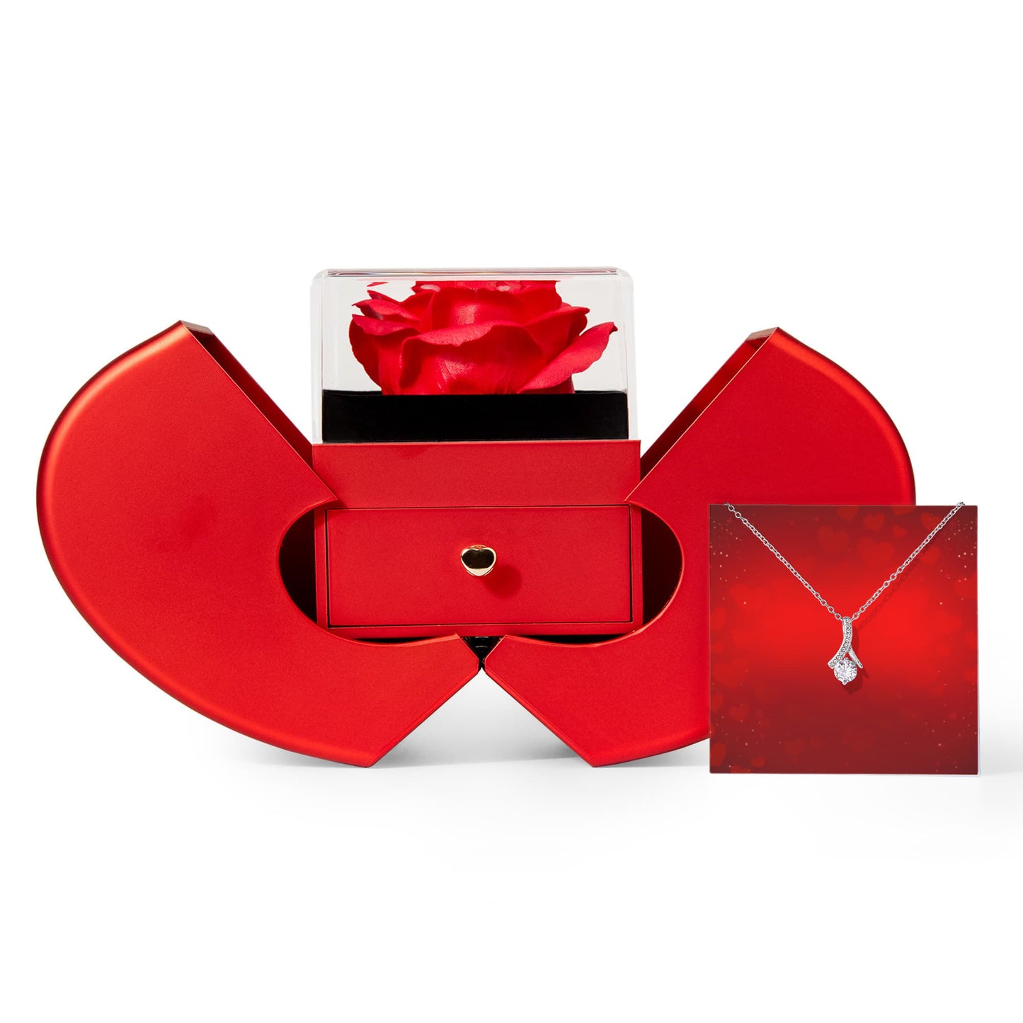 Verführerische Beauty-Halskette mit roter Herz-Rosen-Box