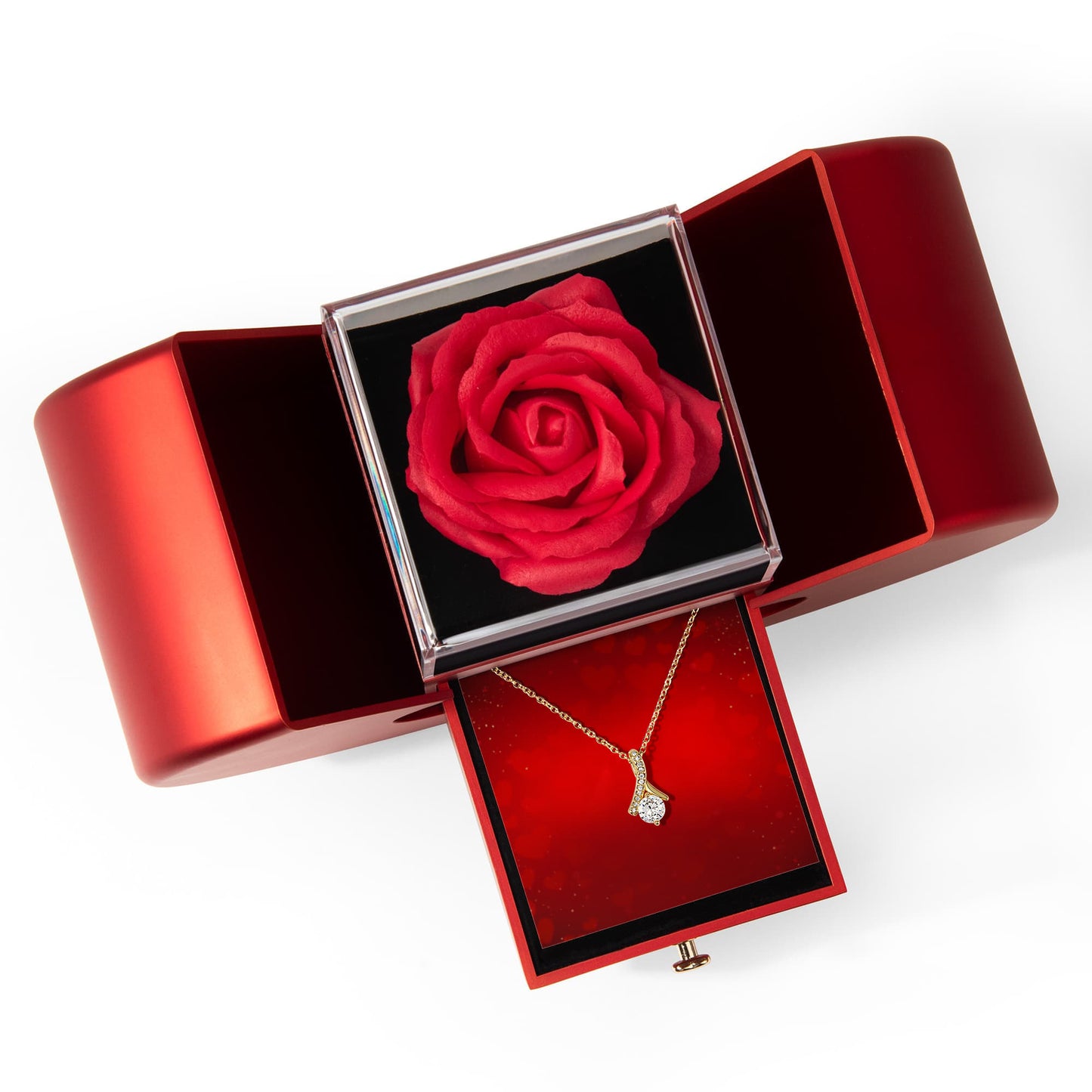 Verführerische Beauty-Halskette mit roter Herz-Rosen-Box