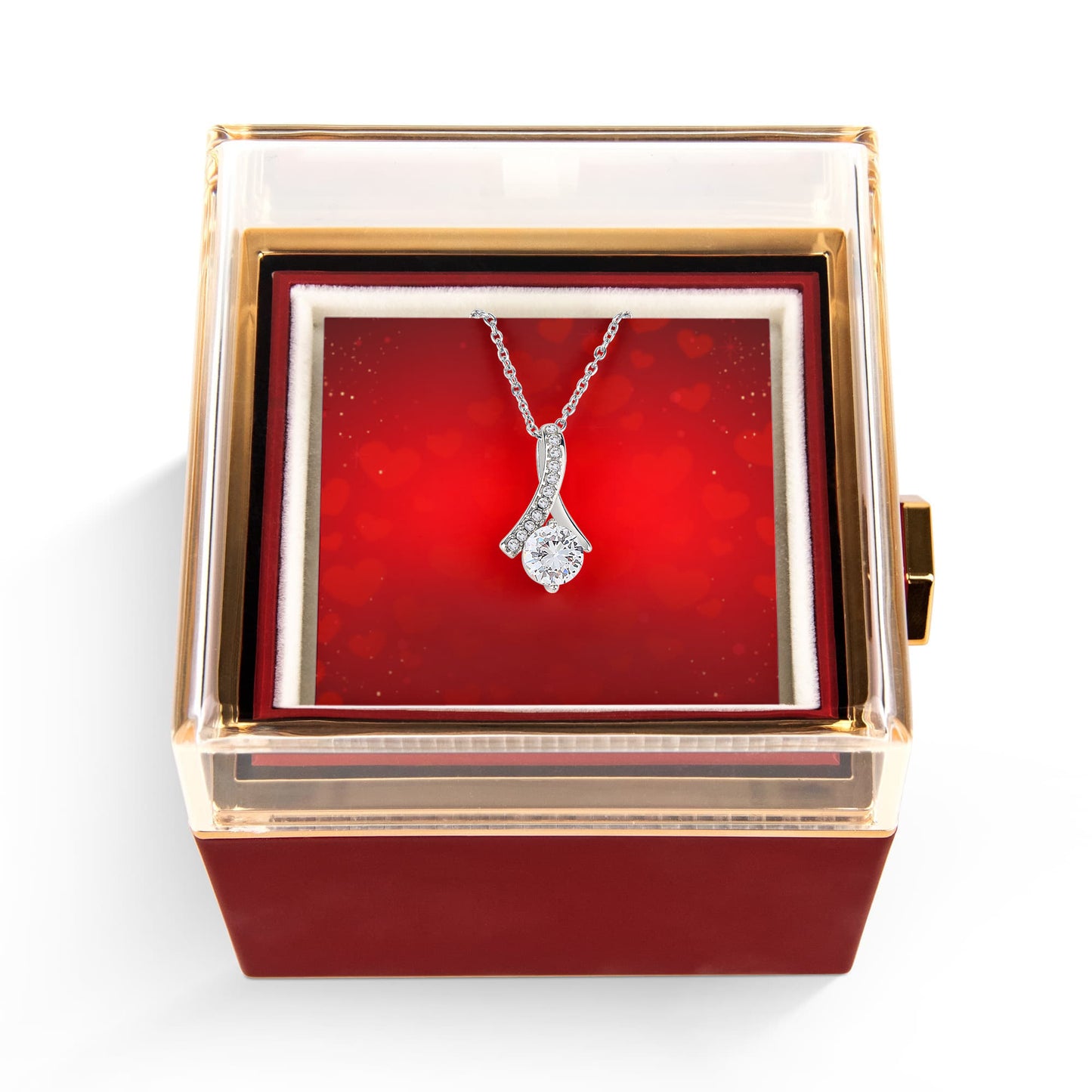 Verführerische Schönheit mit rotierender Rosen-Geschenkbox