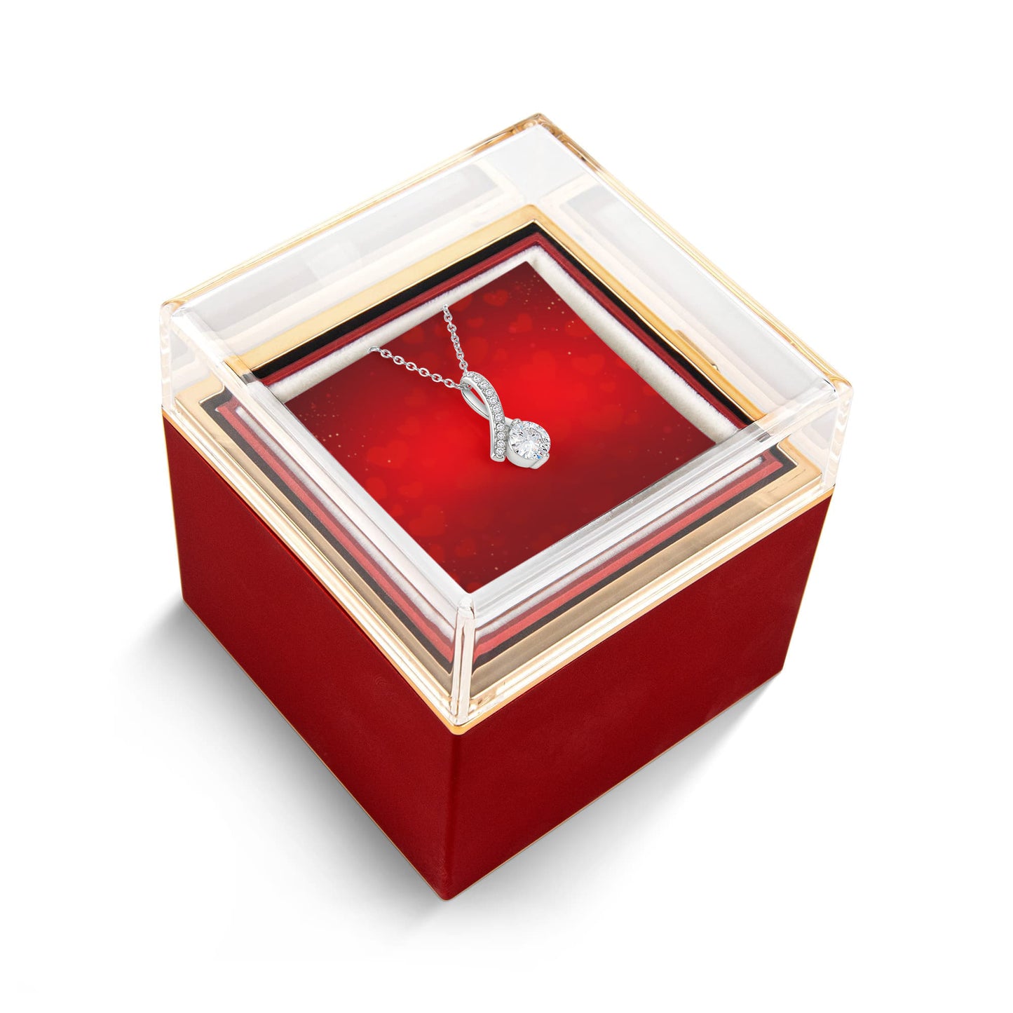 Verführerische Schönheit mit rotierender Rosen-Geschenkbox