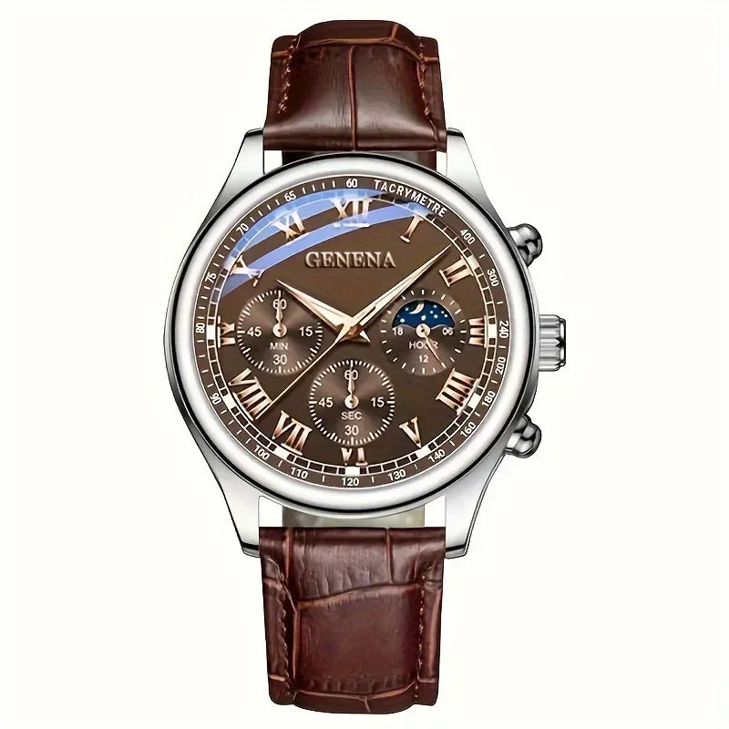 Fashion Leather Strap Men Business Watches round Dial Male'S Analog Quartz Wristwatch Reloj Hombre（Without Box）