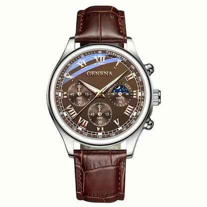 Fashion Leather Strap Men Business Watches round Dial Male'S Analog Quartz Wristwatch Reloj Hombre（Without Box）